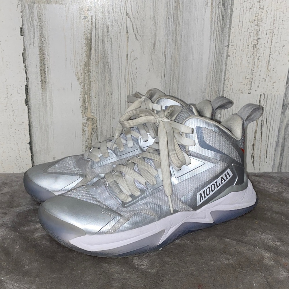 1114 Moolah Silver Double Triple Basketball Sneakers - Picture 1 of 9